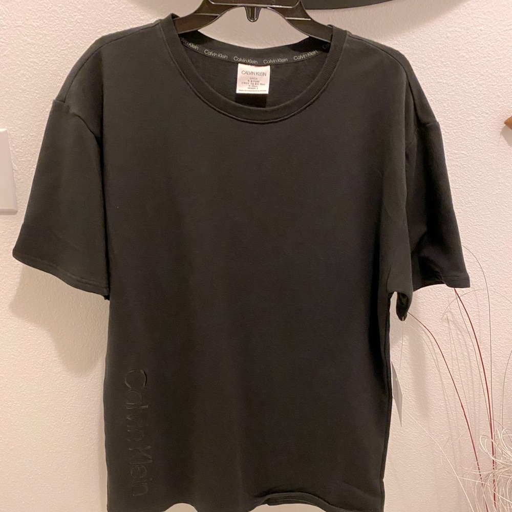 Calvin Klein Men's Black Modern Structure Lounge/Sleep Short Sleeve Shirt - S